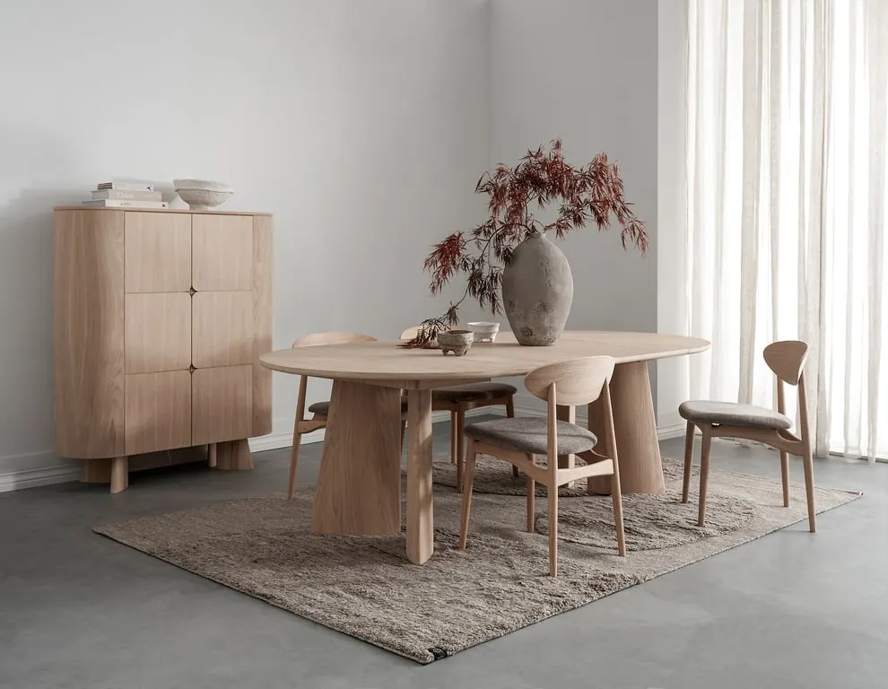 Japandi rundt spisebord Ø 130 cm Med uttrekk, hvitoljet