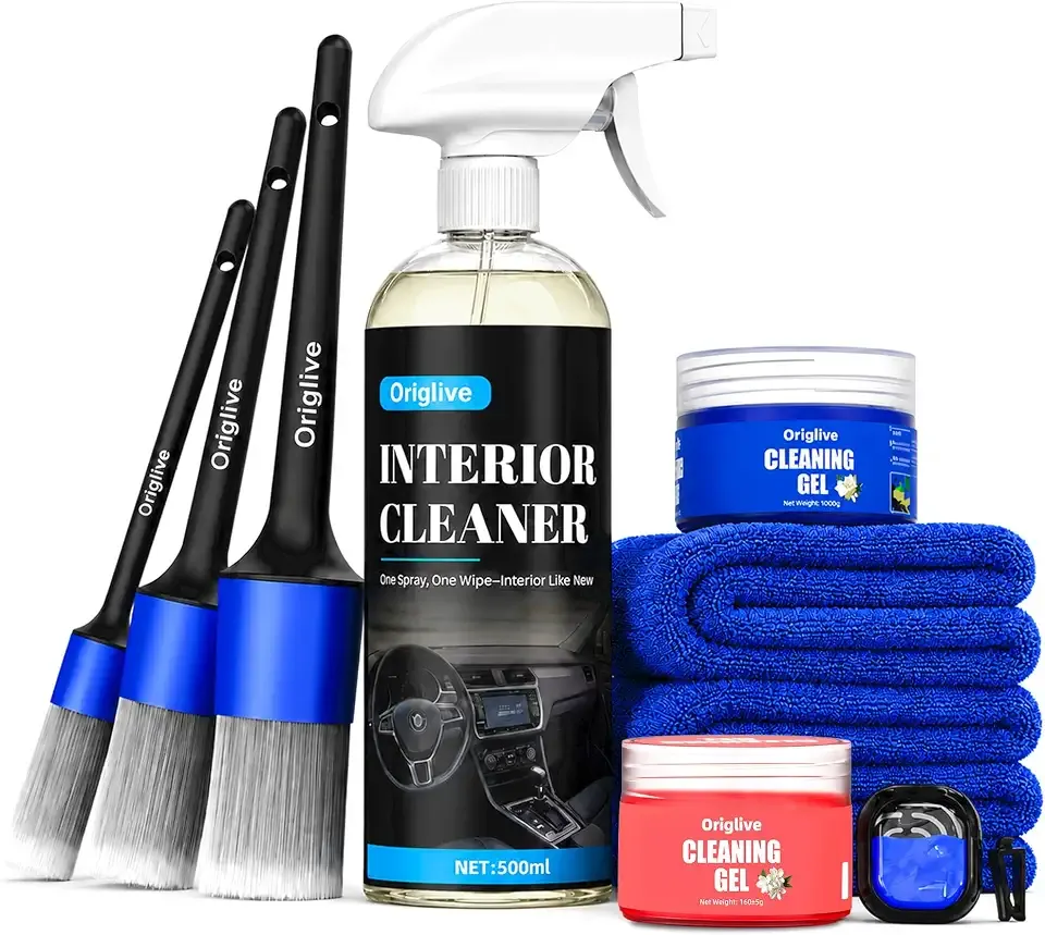 Car Interior Cleaning Kit 10-Piece – No-Rinse Deep Cleaner for Dashboard, Seats, Vents & Cup Holders – Includes Gel, Brushes, Towels & Freshener – Safe for Leather, Vinyl & Plastic Surfaces