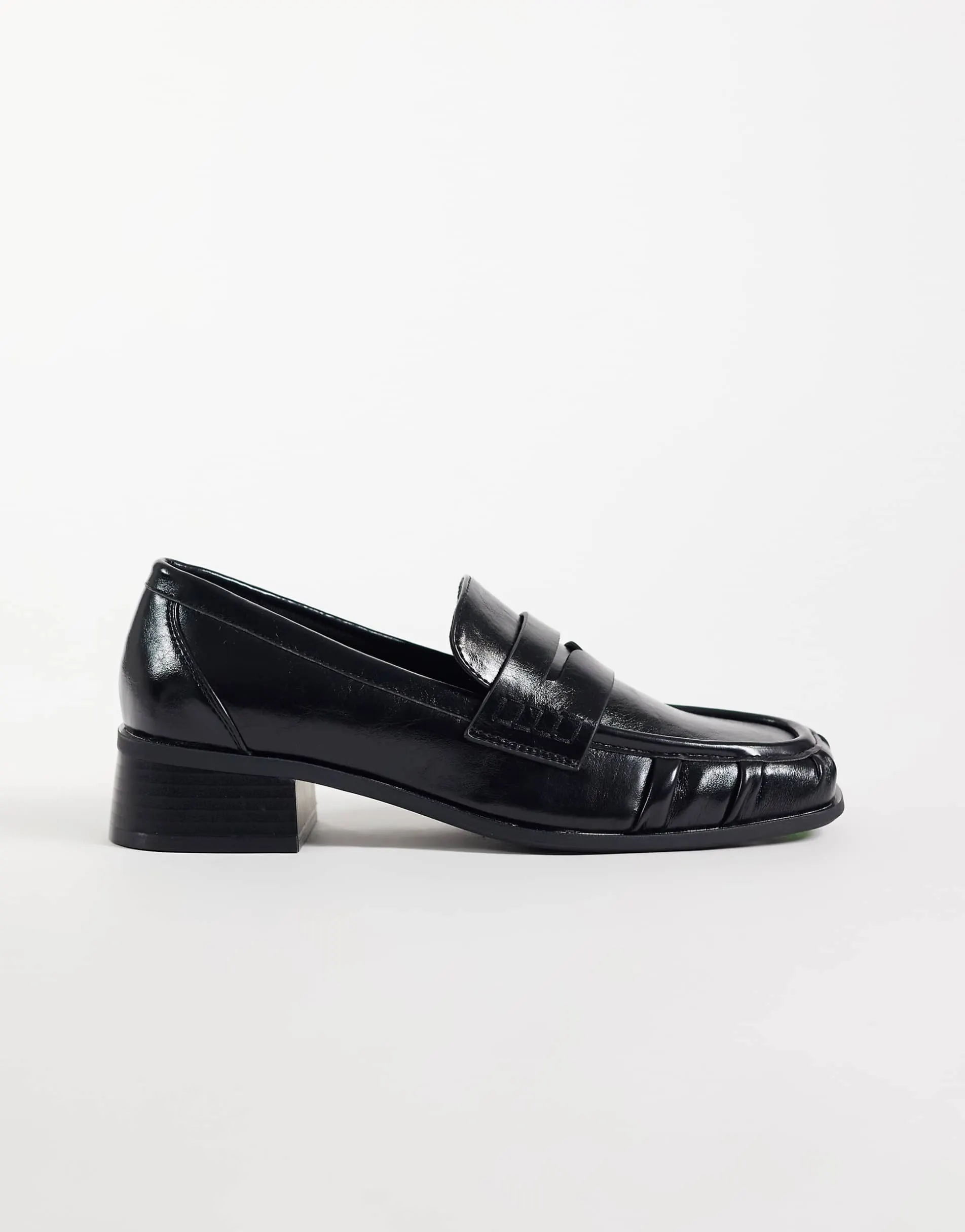ASOS DESIGN Marisol ruched round toe heeled loafers in black