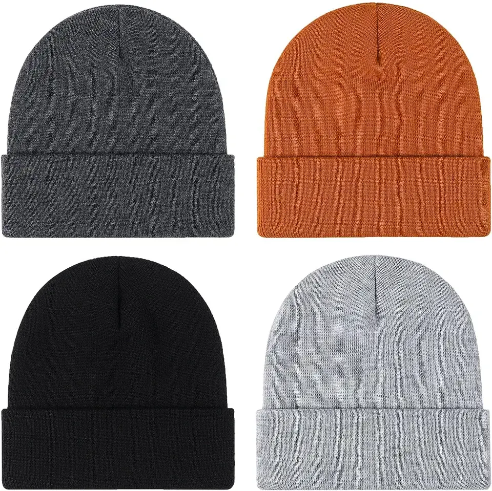 4Packs Cuffed Knit Beanie for Men Women