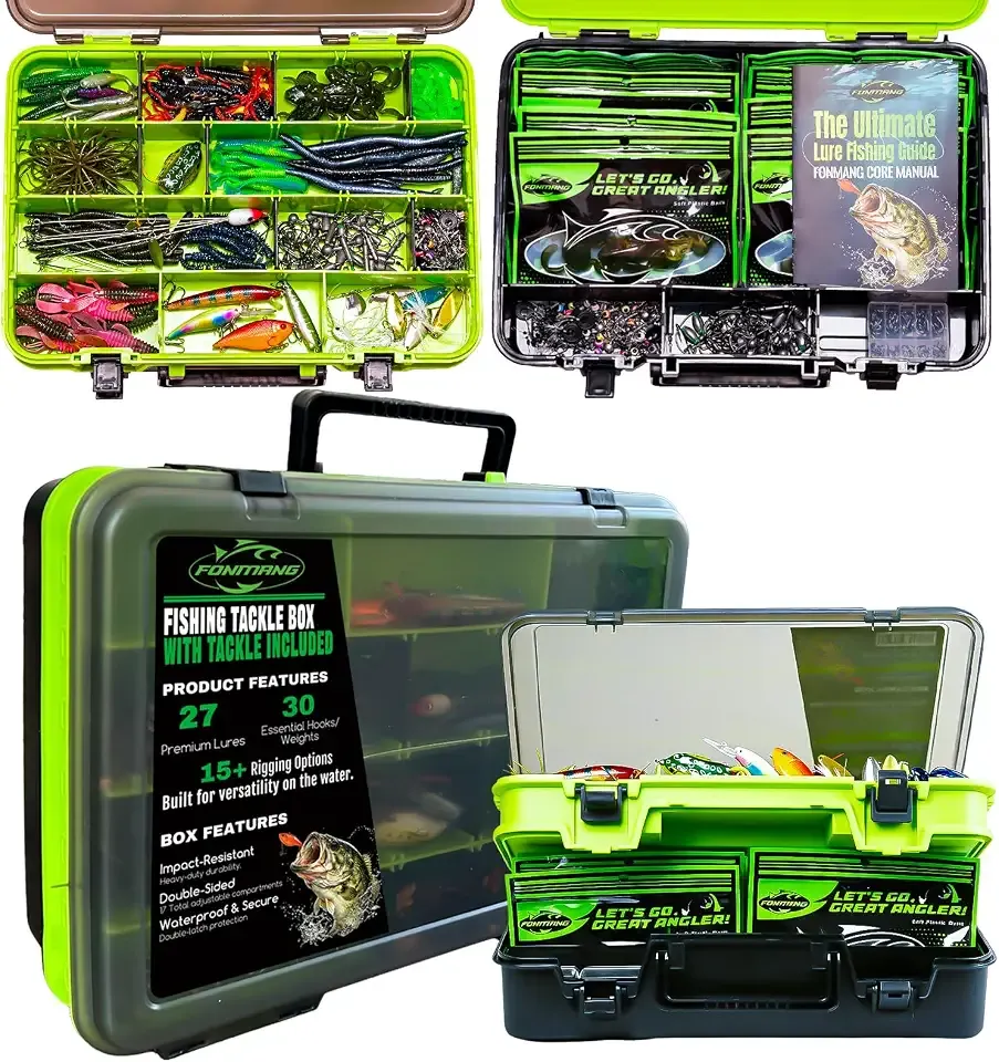 FONMANG Fishing Tackle Kit, Professional Large Tackle Box with Tackle Included, 621pcs Bass Fishing Kit with 15+ Fishing Rigs, 12 Types of Soft Baits, 9 Types of Hard Lures and Multiple Accessories