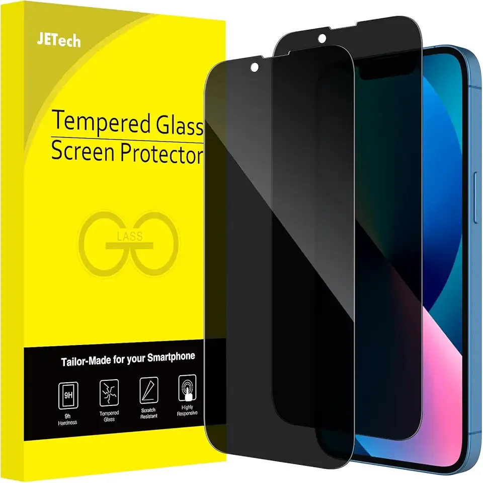 JETech Privacy Full Coverage Screen Protector for iPhone 16e 2025, iPhone 13/13 Pro 6.1-Inch, Anti-Spy Tempered Glass Film, Edge to Edge Protection Case-Friendly, 2-Pack