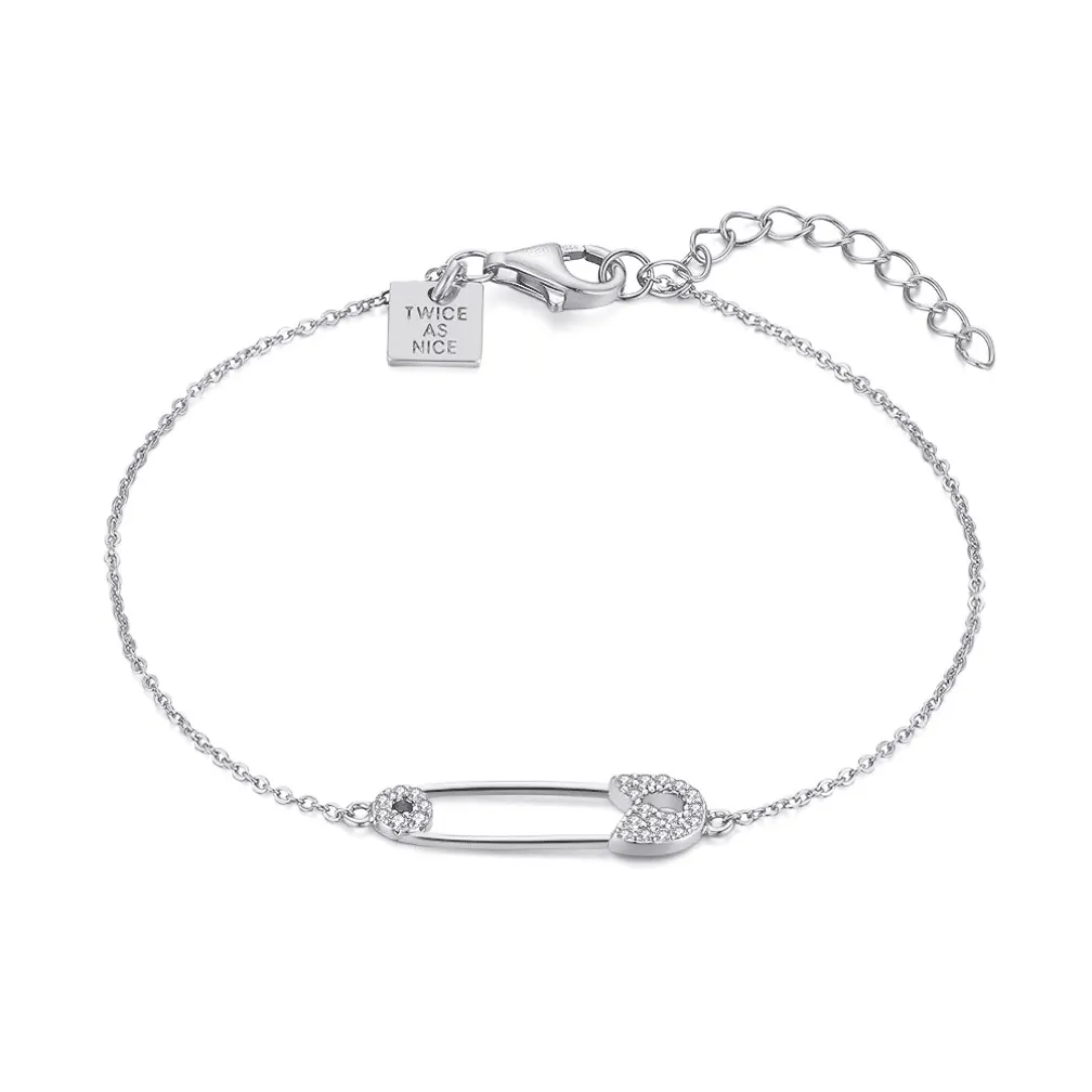 Armband in zilver, veiligheidsspeld met zirkonia
