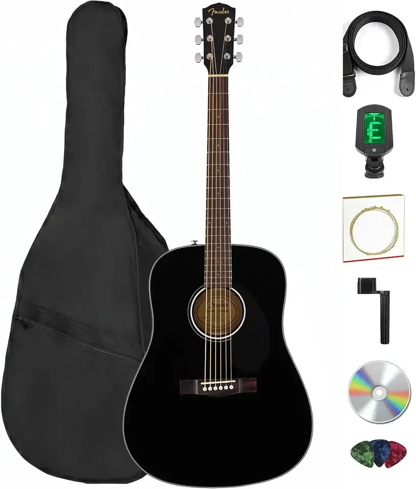 Fender Classic Design Dreadnought Acoustic Guitar - Black Bundle with Gig Bag, Tuner, Strap, Strings, String Winder, Picks, and Austin Bazaar Instructional DVD