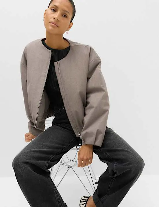 Kragenlose Jacke mit Ballonsaum