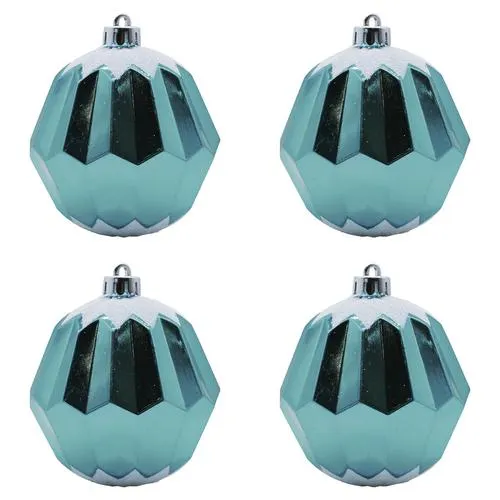 Enchanted Forest® 80mm Turquoise Gem Cut Shatterproof Ornaments - 4 Pack