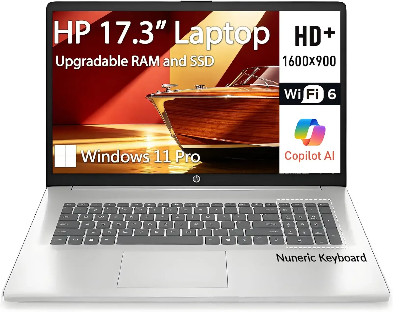 HP 17 inch Laptop Computer, 17.3" HD+ Business Laptop PC, Intel Core i3 (8-Cores), Customized 16GB / 32GB RAM+ 256GB/512GB/ 1TB /2TB SSD, Windows 11 Pro, Copilot AI, 10-Key Number Pad, HDMI, USB-C