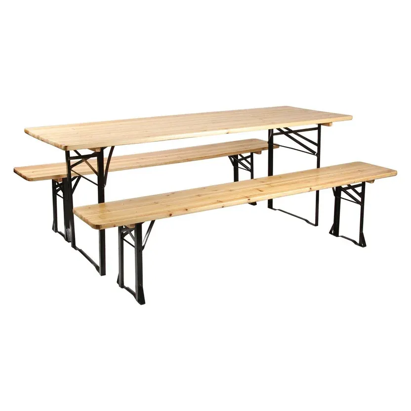 Set camping mesa y bancos madera 3 piezas