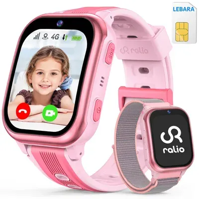 Ralio R5 Plus Smartwatch Kinder mit Lebara SIM-Karte & gebogenem Ultra-HD-Display, rosa, GPS-Tracker Kinderuhr für Mädchen Jungen– Geschenk für Kinder