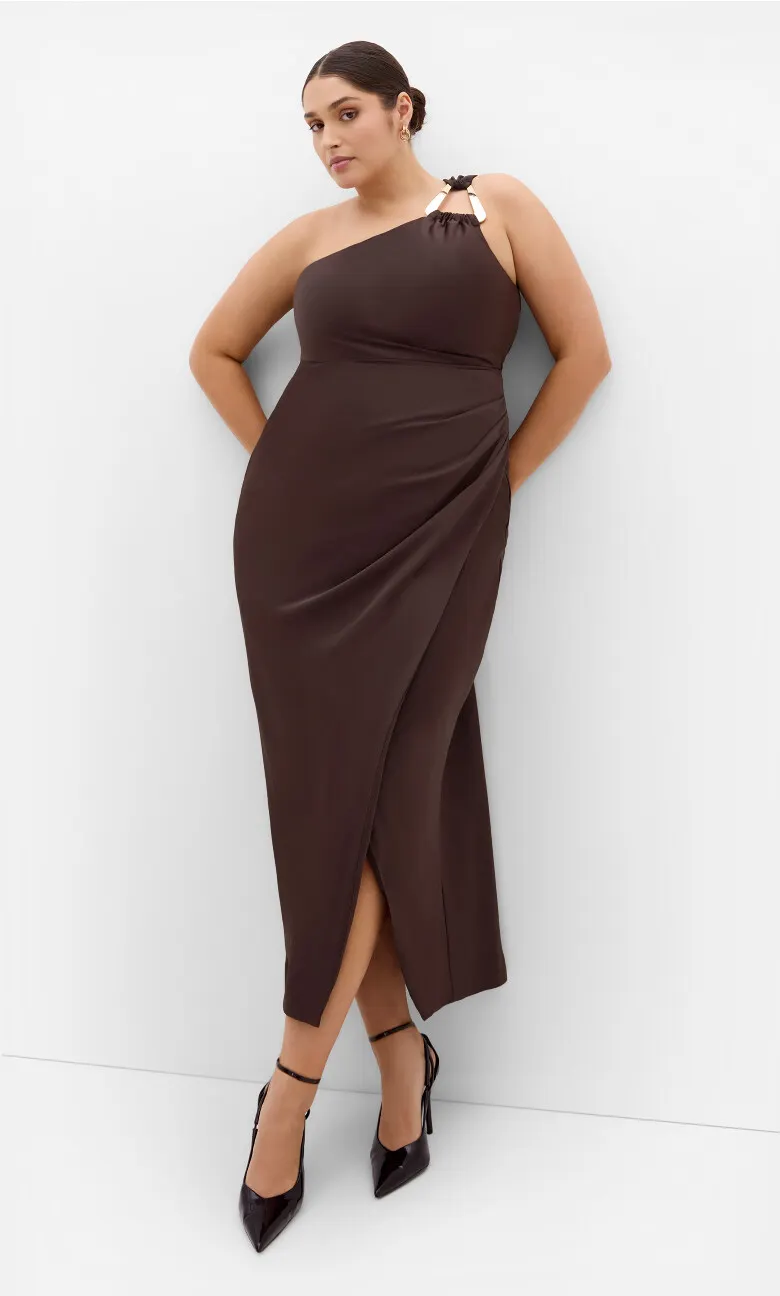 Jayne One Shoulder Maxi Dress - chocolate