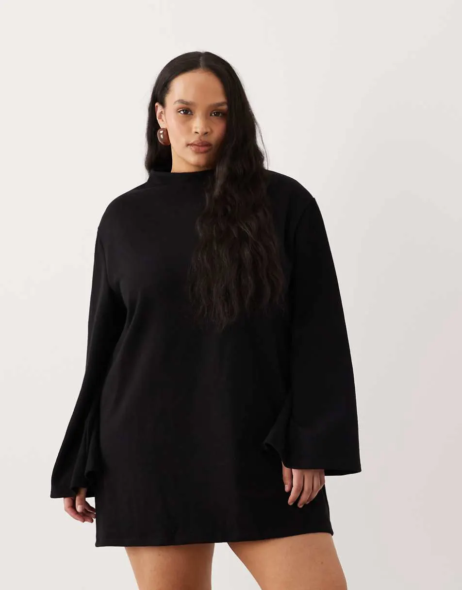 ASOS DESIGN Curve supersoft wide sleeve mini dress in black