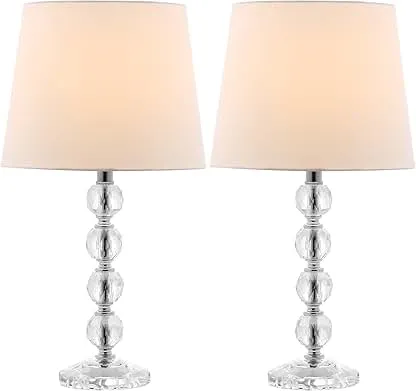 SAFAVIEH Lighting Collection Nola Modern Glam Stacked Crystal Ball/ Off-White Shade 16-inch Bedroom Living Room Home Office Desk Nightstand Table Lamp Set of 2 (LED Bulbs Included) SAFAVIEH Lighting Collection Nola Modern Glam Stacked C…