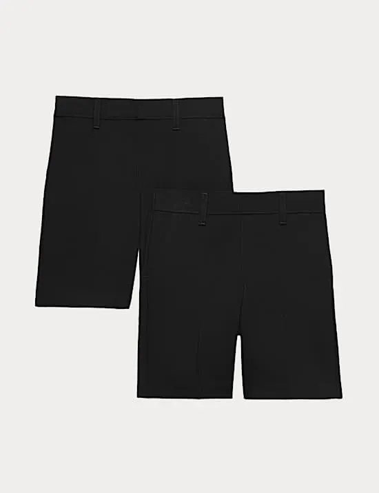 2 Pack Boys' Regular Leg School Shorts (2-14 Yrs)