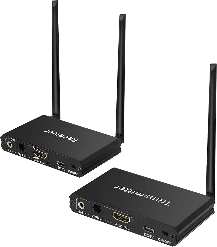 2.4GHz Wireless ARC Optical AUX RCA Audio Transmitter Receiver for TV Pojector,164Ft 18ms Latency,Built-in Bluetooth 5.3 Receiver Used for Smartphones,(Only Audio)