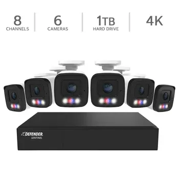 Defender AI POWERED Sentinel 4K Ultra HD Wired 8 Channel PoE NVR Security System with 6 Metal Cameras with 1 TB HDD