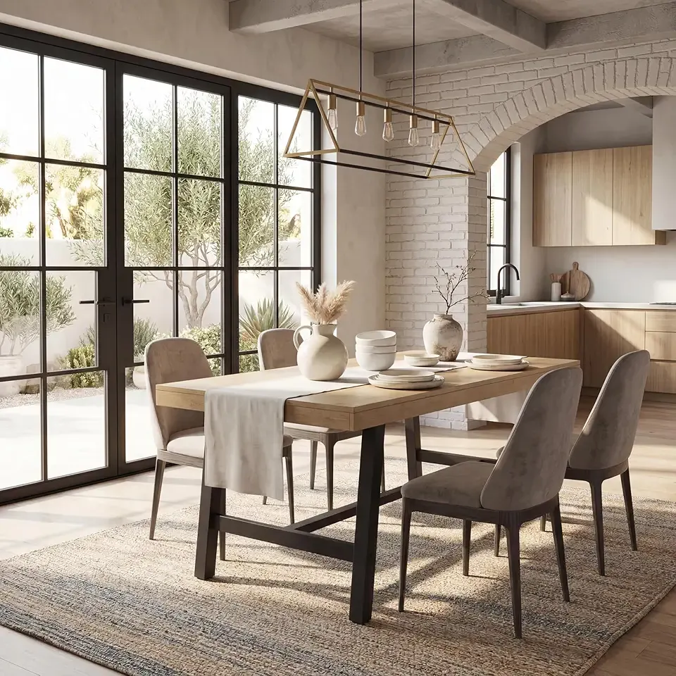 GarveeHome Industrial Dining Table for 4-6 People, 63" Long Large Kitchen Table with Sturdy Metal Frame, Rectangular Counter for Dinner, Kitchen, Dining Room (Natural, 63" Non-extendable)