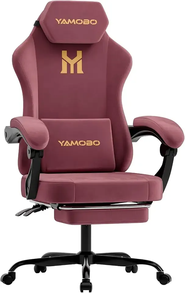 Gaming Chair with Footrest, Game Chair with Lumbar and Headrest Massage Support for Adults, Ergonomic Fabric High Back Computer Desk Gamer Chair with 360°Swivel Wheels for Office, Red