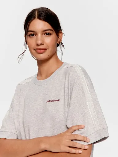 Lace Trim Oversized Fleece Tee