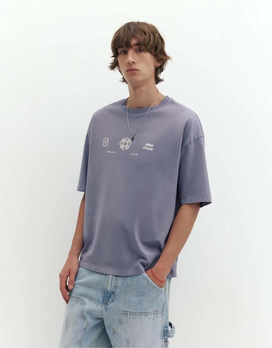 Pull&Bear Stwd graphic t-shirt in grey