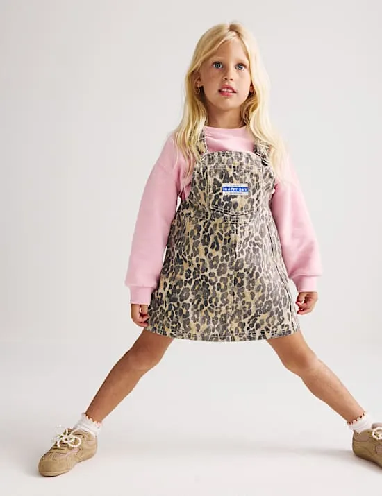 2 Piece Denim Leopard Pinny Outfit (2-8 Yrs)