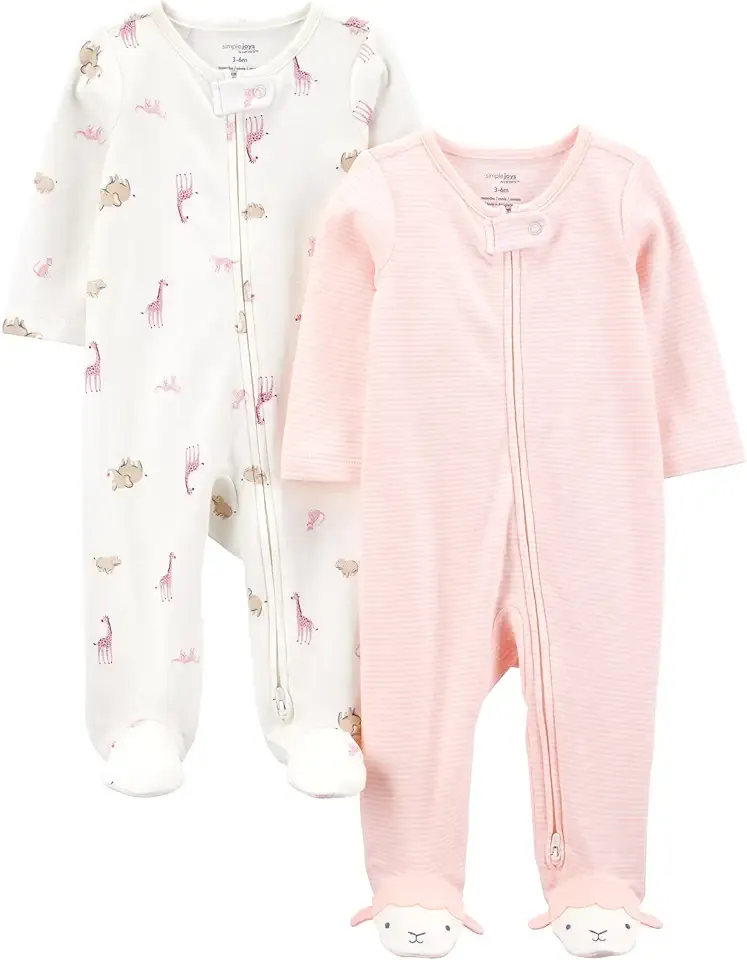 Baby Girls' Cotton Footed Sleep and Play, Pack of 2