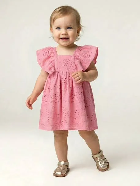 Robe bébé fille broderie anglaise - rose