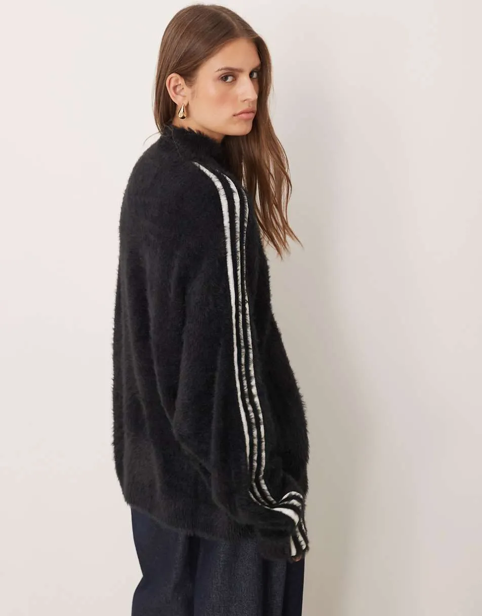 adidas Originals Classic fuzzy track top in black and off white