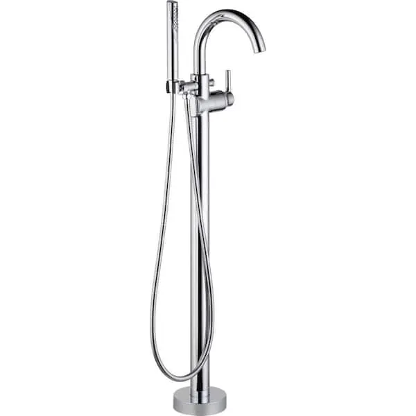 Delta Trinsic 1-​Handle Floor-​Mount Roman Tub Faucet Trim Kit with Hand Shower in Chrome (Valve Not Included)​