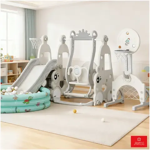 7 En 1 Parque De Resbalín Con Columpio Piscina Juego Infantil Multifuncional