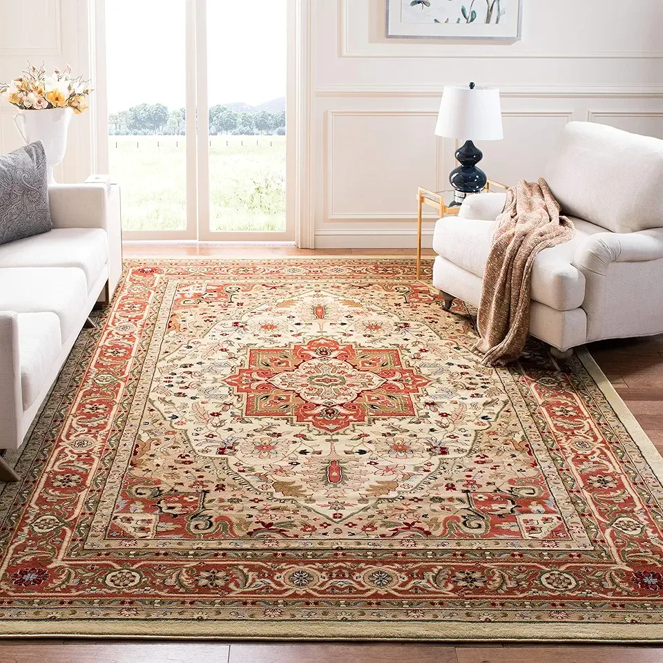 SAFAVIEH Lyndhurst Collection Area Rug - 8' x 10', Ivory & Rust, Traditional Oriental Design, Non-Shedding & Easy Care, Ideal for High Traffic Areas in Living Room, Bedroom (LNH330R)