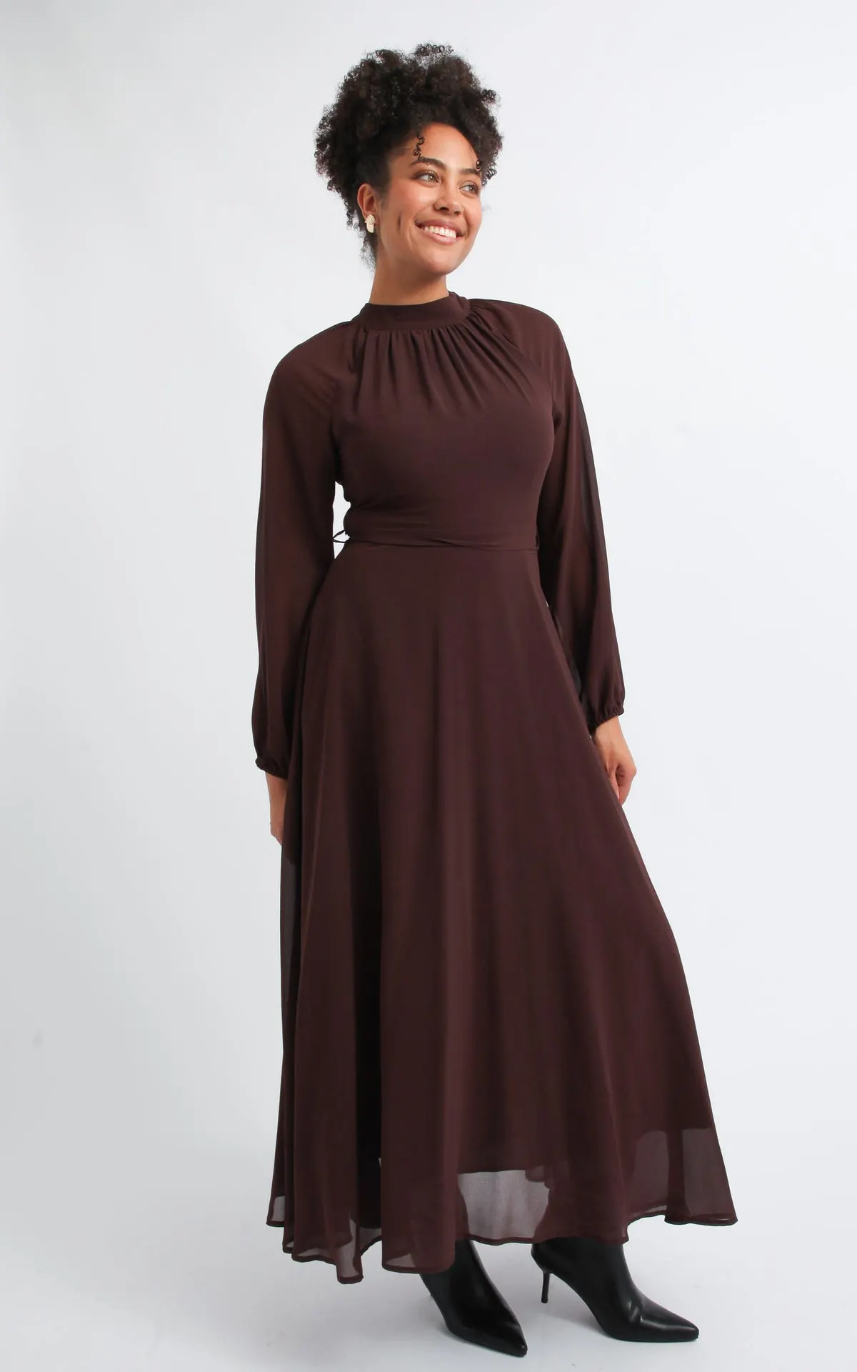 Chiffon High Neck LS Gown