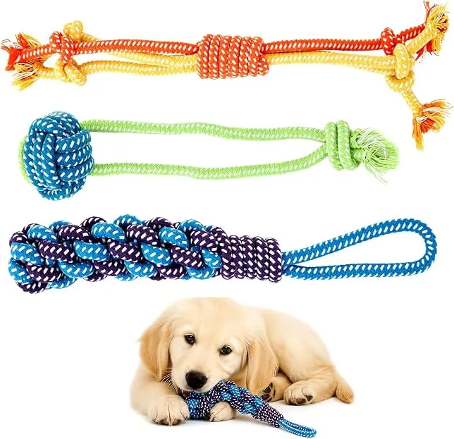 PATTEPOINT 3Pcs Dog Rope Toys for Puppy, Dog Chew Toy for Medium&Small Dog | Tug of War Rope Dog Toys Durable Cotton to Teeth Cleaning Relieve Boredom and Support Intera…
