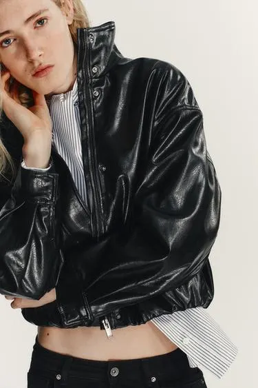 CORDUROY JACKET WITH LEATHER EFFECT COLLAR