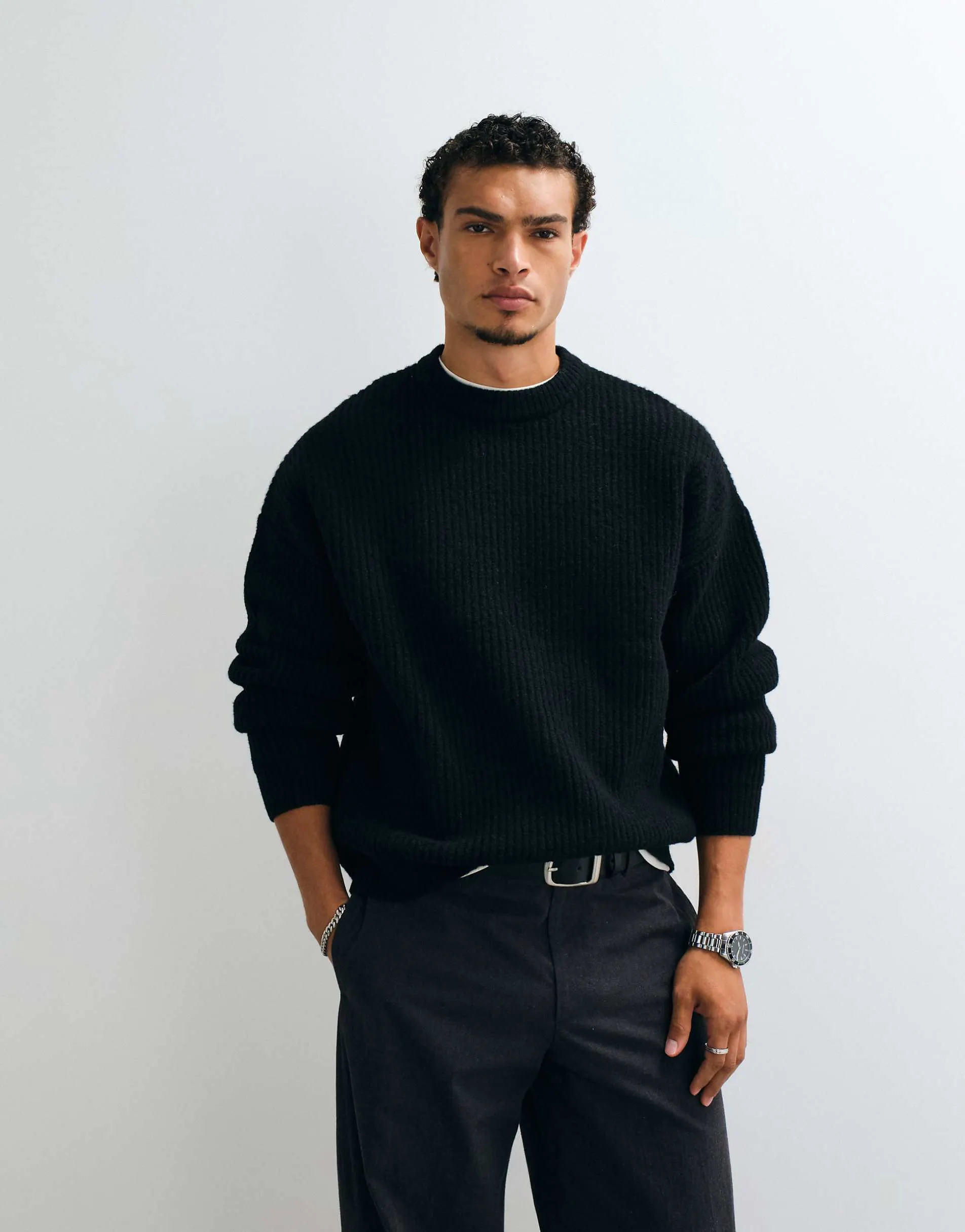 ASOS DESIGN super oversized knitted wool blend rib jumper in black