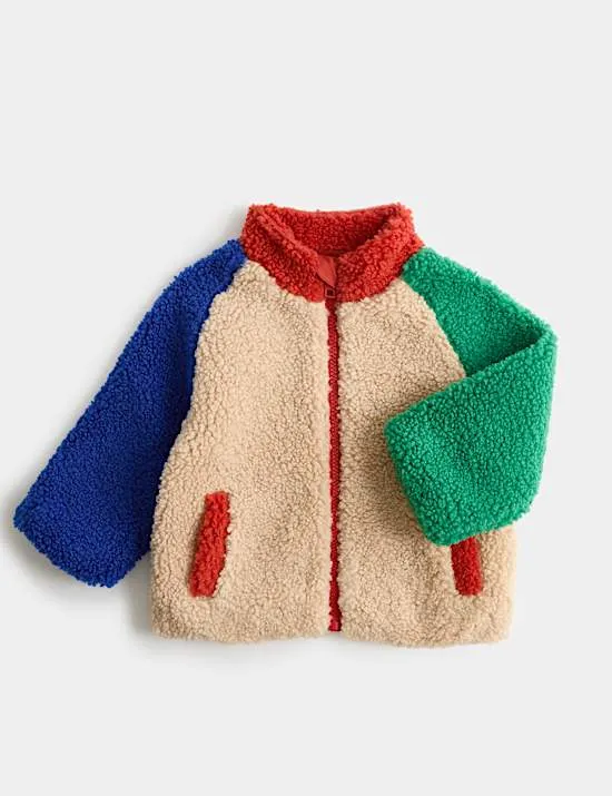 Borg Colour Block Funnel Neck Jacket (0-5 Yrs)