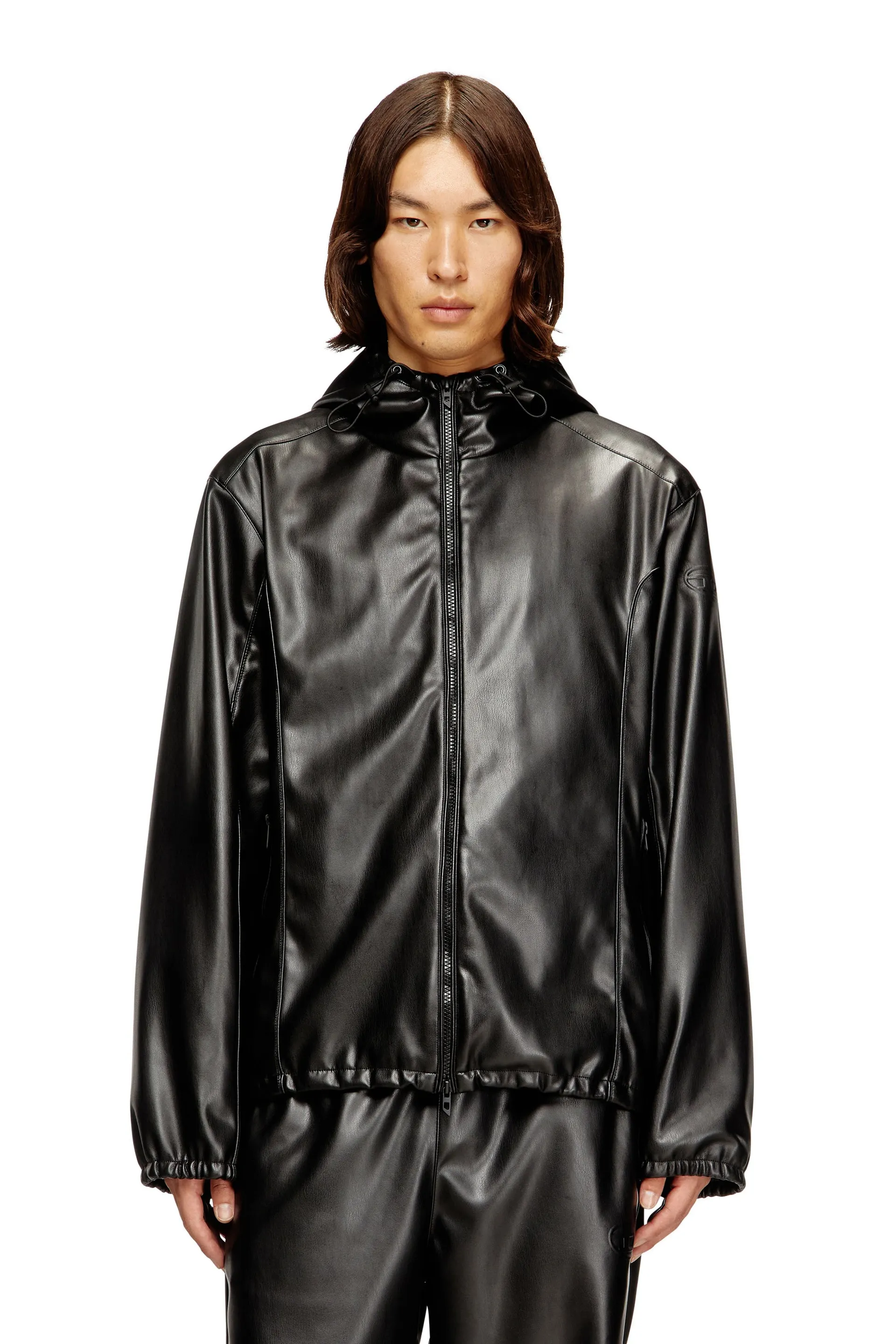 Hooded windbreaker in coated fabric