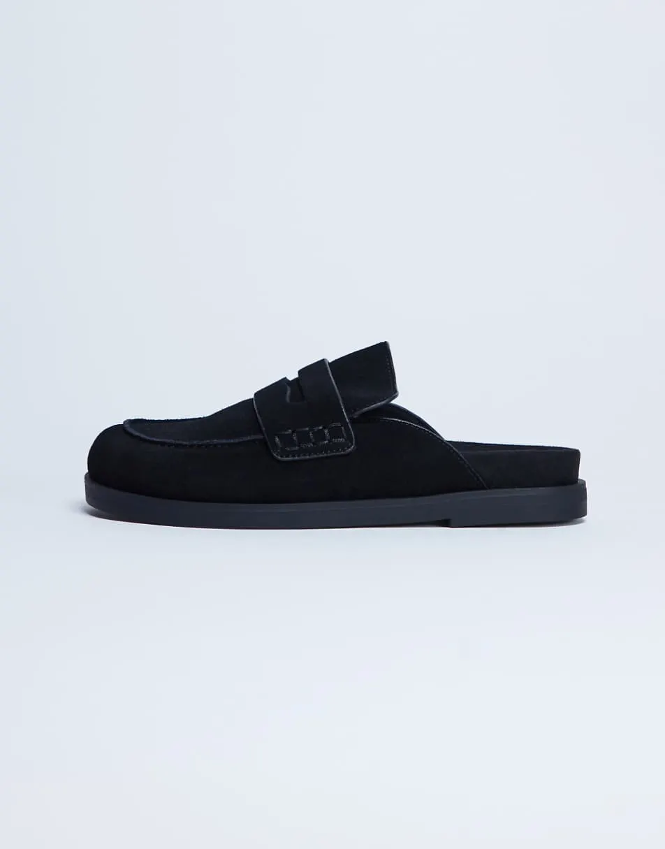 Topshop Addie real suede mule loafer in black