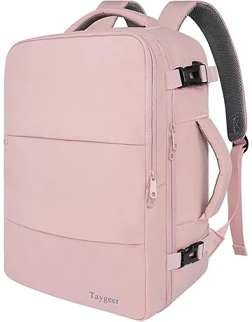Taygeer Travel Backpack for Women, Carry On Backpack with USB Charging Port & Shoe Pouch, TSA 15.6inch Laptop Mochila Flight Approved, Nurse Bag Casual Daypack for Weekender Business Hiking, Pink