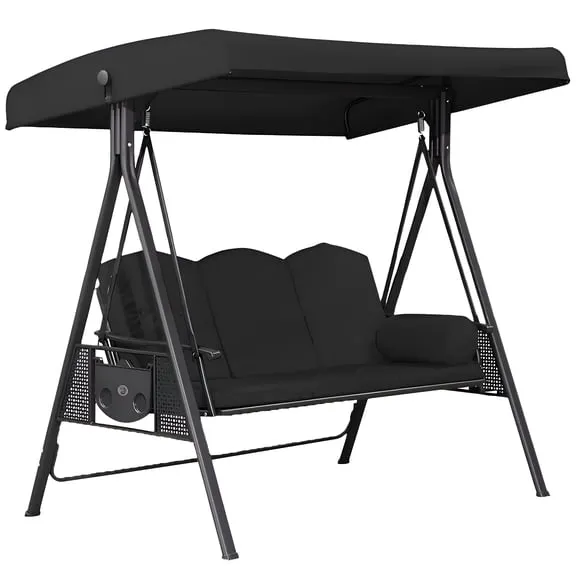 XIBUFE 3 Seat Outdoor Porch Swing with Adjustable Canopy,Convertible Patio Swing Bed with Stand,Patio Glider Swing with Upgraded Cup Holder (Top + Seating,No Iron Chair Included) $25.08