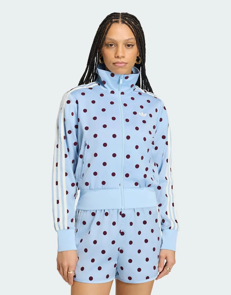 adidas Originals Firebird polka dot track top in blue and burgundy