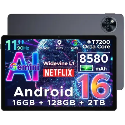 DOOGEE U11 Android 16 Tablet 11 Zoll, 16GB RAM+128GB ROM (2TB TF), Unisoc T7200 Octa-Core, 8580mAh Akku, Widevine L1, Face ID, GPS, 3,5mm Klinke