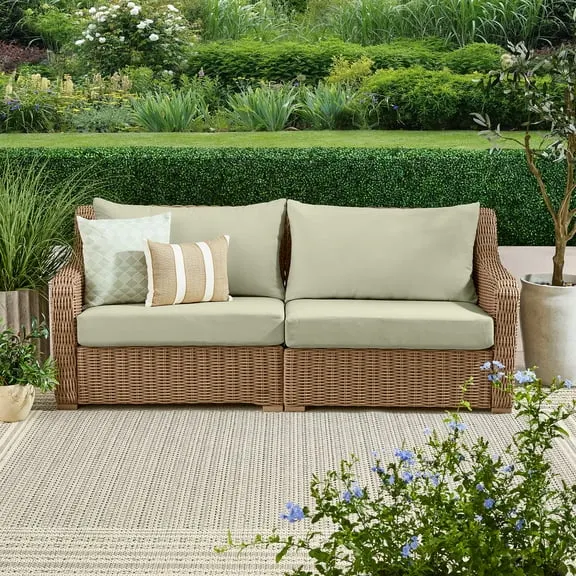 Best seller, Better Homes & Gardens Bellamy Wicker 1-Piece Outdoor Sofa With Cushions In Natural/Green