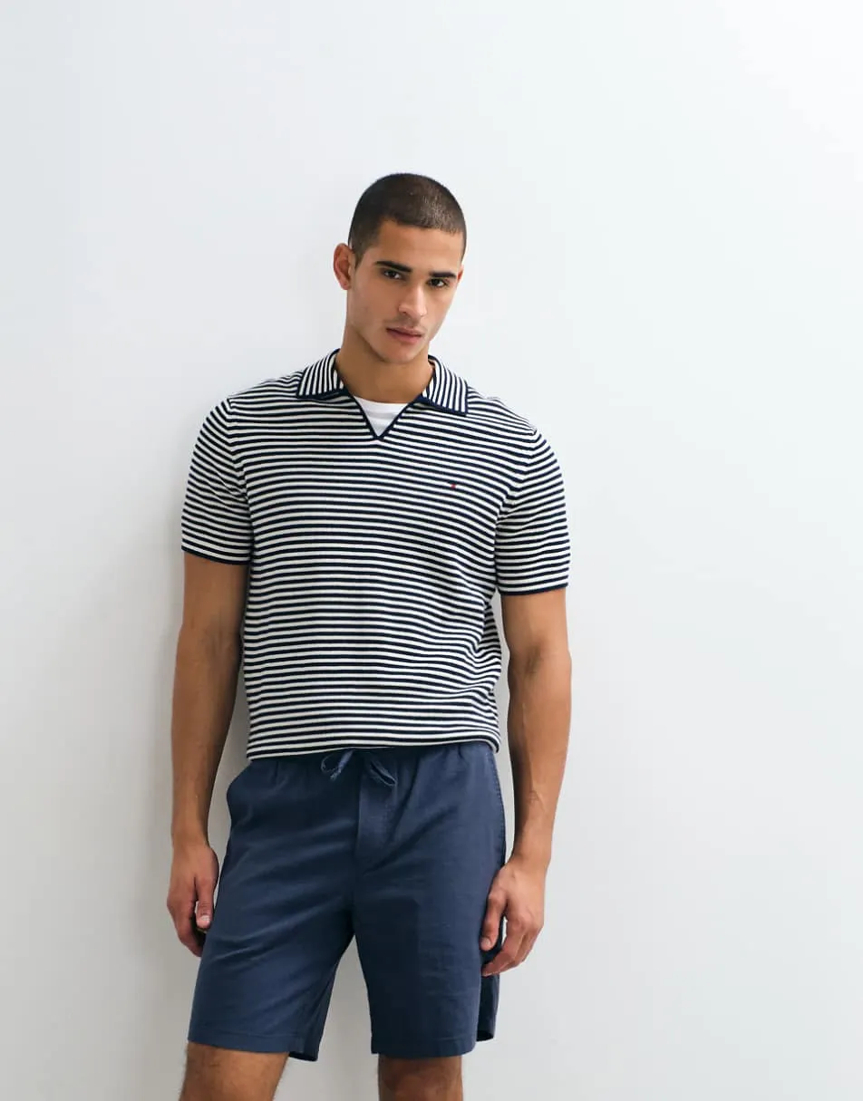 Tommy Hilfiger v-neck stripe collared sweater top in white
