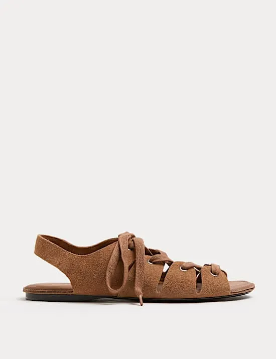 Suede Lace Up Flat Gladiator Sandals