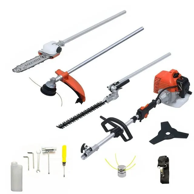 Decespugliatore A Scoppio Benzina 52 cc 4 in 1 Multifunzione Tagliasiepi Troncarami Motosega Tagliabordi Uso Domestico Potatura Giardinaggio Arancione