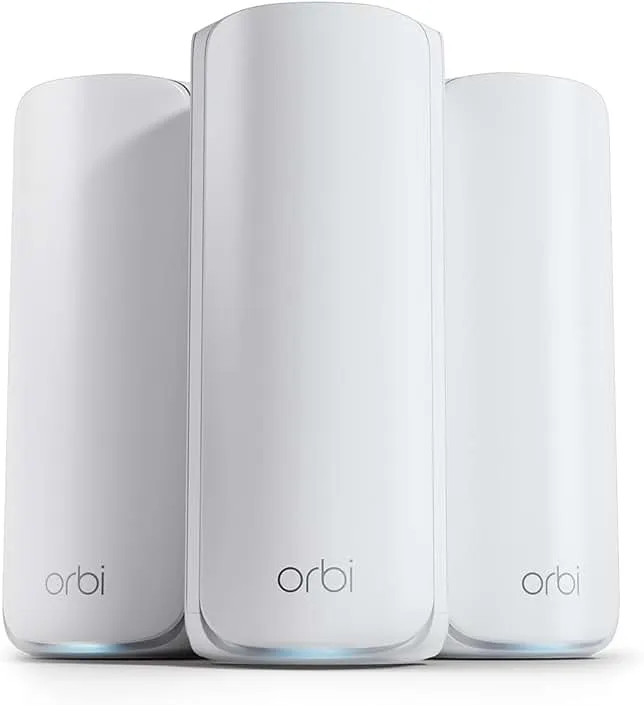 NETGEAR Orbi 870 Series Tri-Band WiFi 7 Mesh System (RBE873) - Router + 2 Satellite Extenders, Security Features, Up to 21 Gbps, Covers Up to 9,000 Sq. Ft., 150 Devices, 10 Gig Internet Port, BE21000