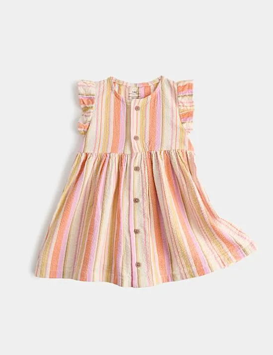 Gestreiftes Kleid aus reiner Baumwolle mit Knopfleiste (0–5 Jahre)