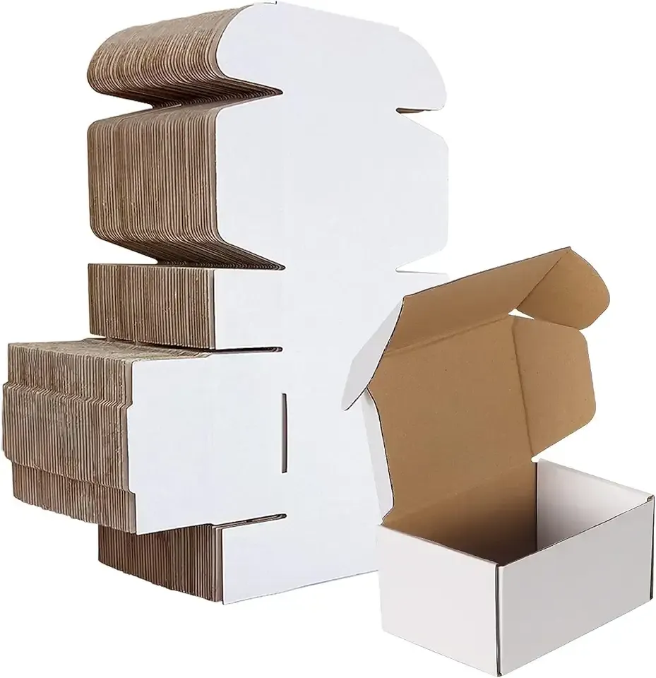 HORLIMER 6x4x3 inches Shipping Boxes Set of 50, White Corrugated Cardboard Box Literature Mailer