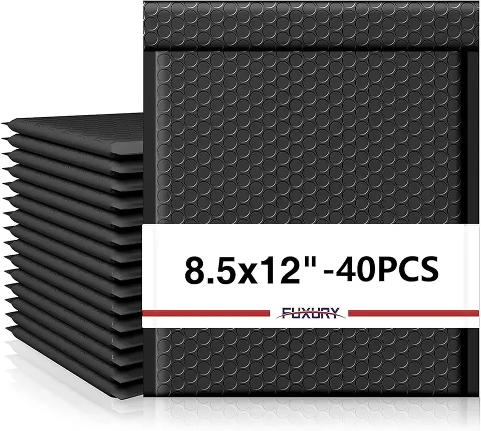 Fuxury Black Bubble Mailers 8.5x12" 40 Pack Medium Padded Envelopes Opaque #2 Bubble Mailer Usable Size 8.5x11" Thick Padded Mailers for Small Business Mailing Books Clothes Makeup Supplies
