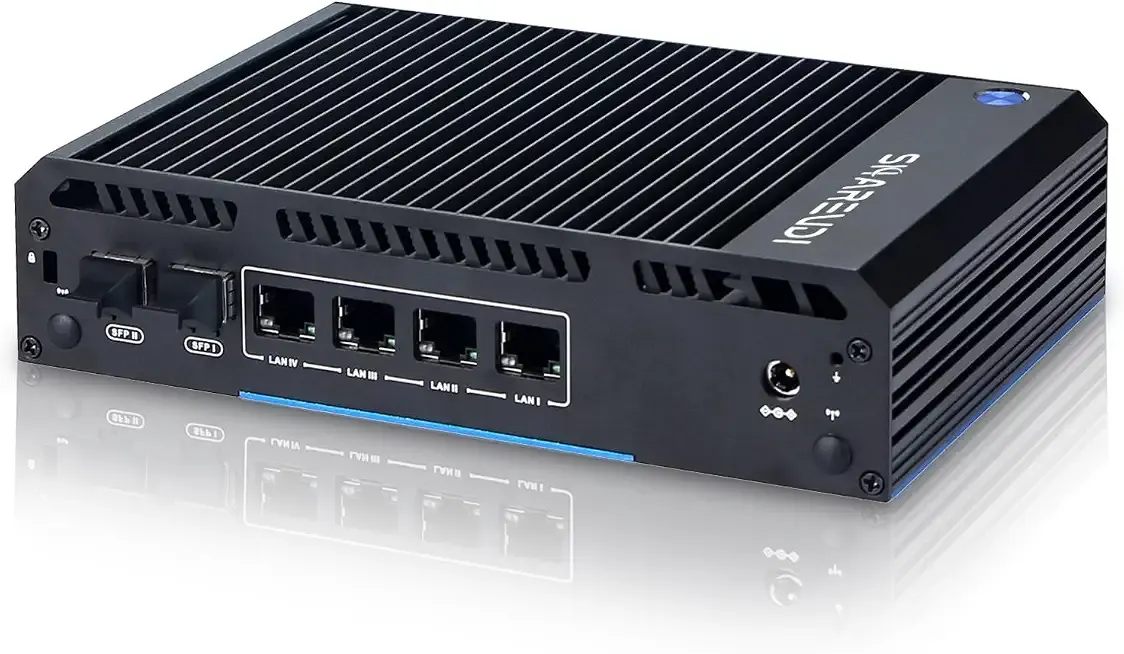 Firewall Intel N150 Mini PC Router 2X SFP+ 4X i226-V LAN Ethernet Network Gateway AES NI/HD/COM 8G DDR4 128G SSD M.2 NVME (Intel N150 Fanless)